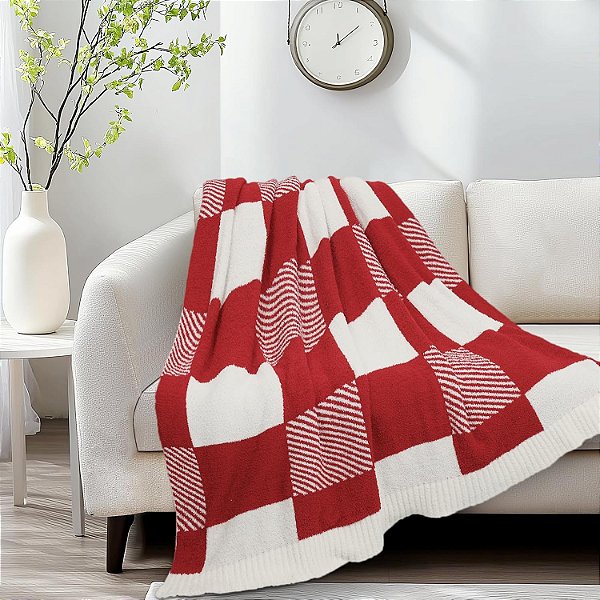 Manta quadriculada para sofá, cama, cadeira de viagem para todas as estações, 152 x 125 cm Vermelho