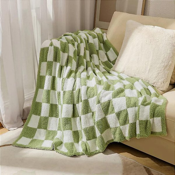 Manta quadriculada para sofá, cama, cadeira de viagem para todas as estações, 152 x 125 cm Verde