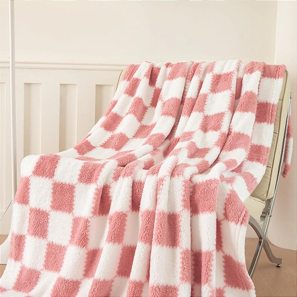 Manta quadriculada para sofá, cama, cadeira de viagem para todas as estações, 152 x 125 cm Rosa