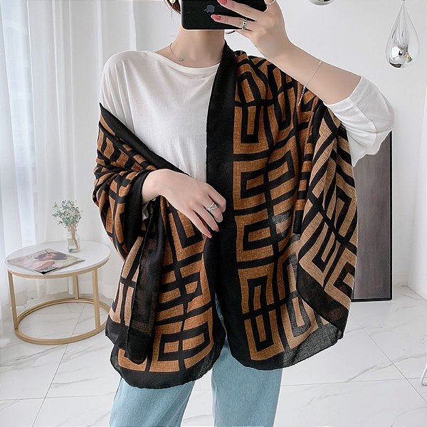 Lenço Cachecol Echarpe Grande Colors Feminino Preto/Marron