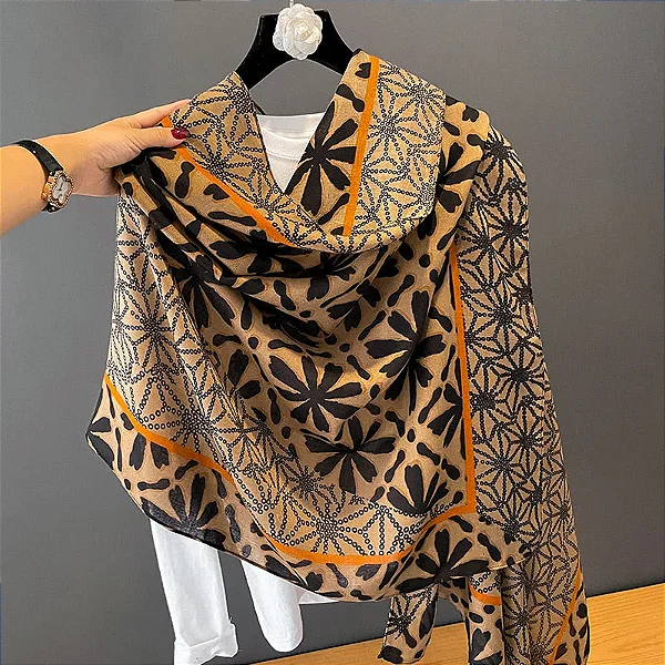 Lenço Cachecol Echarpe Grande Colors Feminino Bege/laranja