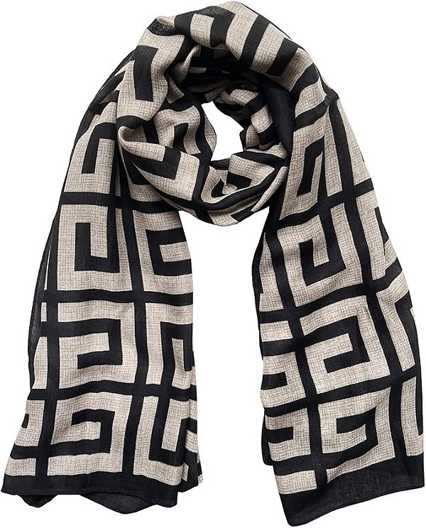 Lenço Cachecol Echarpe Grande Colors Feminino Preto/bege