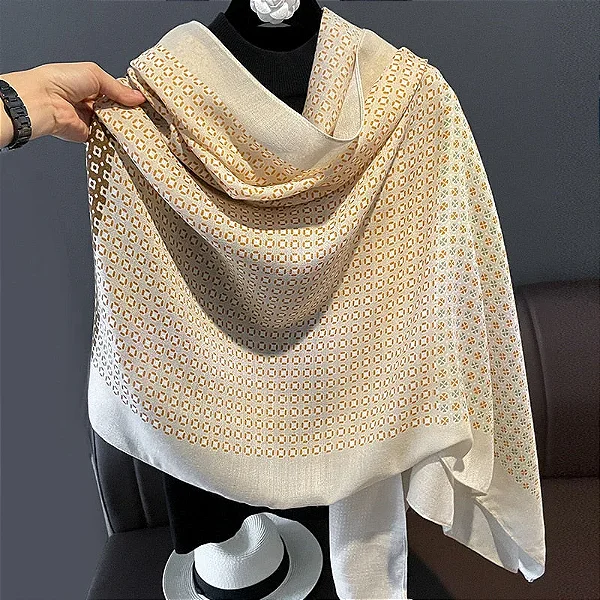 Lenço Cachecol Echarpe Grande Colors Feminino Branco/bege