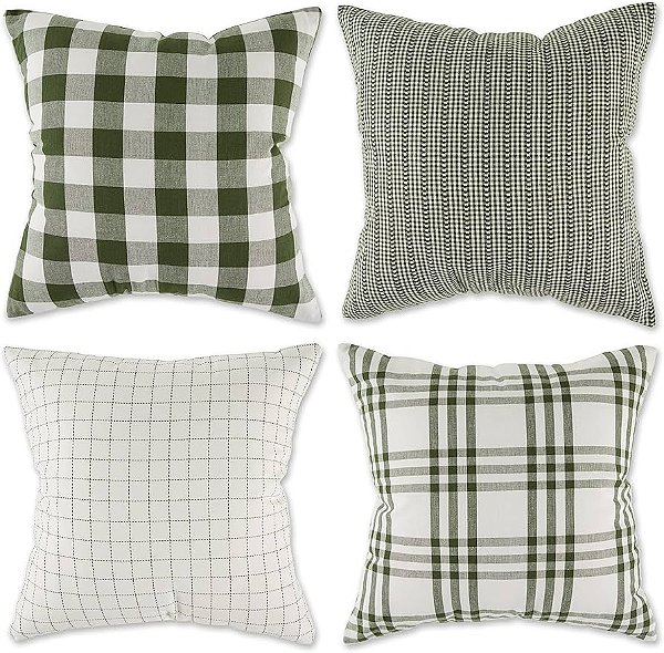 Kit 4 Almofadas Cheias - Outono/inverno Xadrez Verde