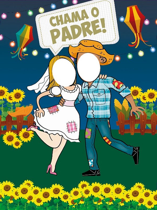 Painel Decorativo interativo vazado Junina chame o padre