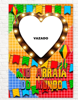 Painel Decorativo interativo vazado Junina Coração colorido