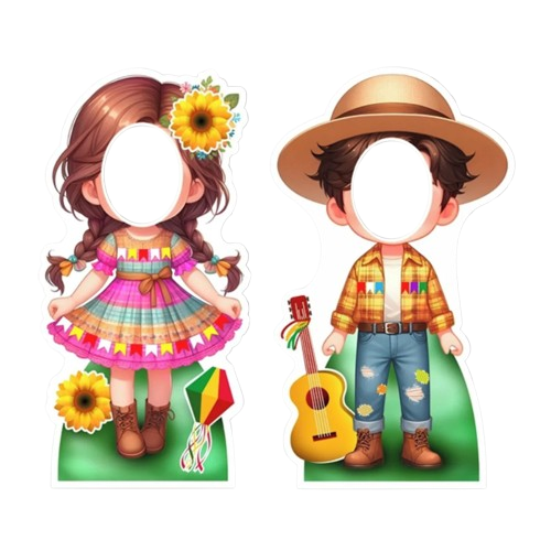 Totem Casal Display Ps Adesivado Pézinho Festa Junina Placa 50cm caipira moldura