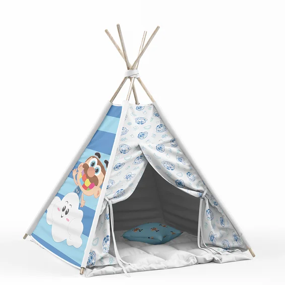 Cabaninha/tenda/toca Infantil para Festa do Pijama - José Comilão listras azuis