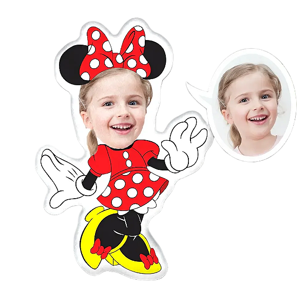 Almofadas 3D Fun - Coloque seu rosto no seu personagem minnie red
