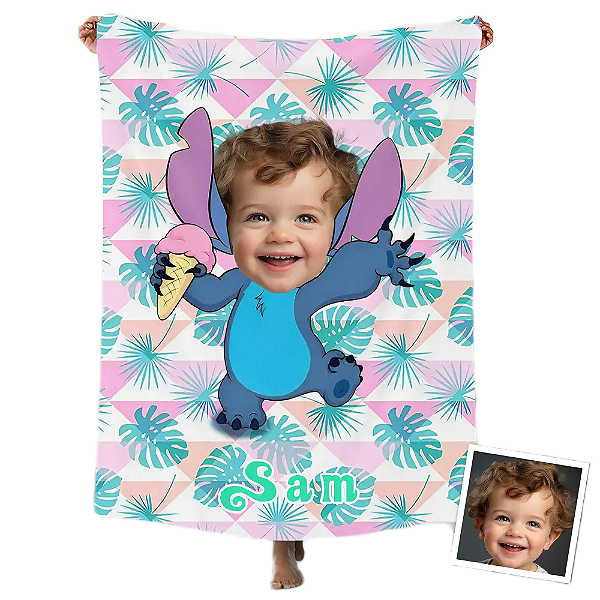 Toalha Fun poket infantil - Seu rosto no personagem Stitch