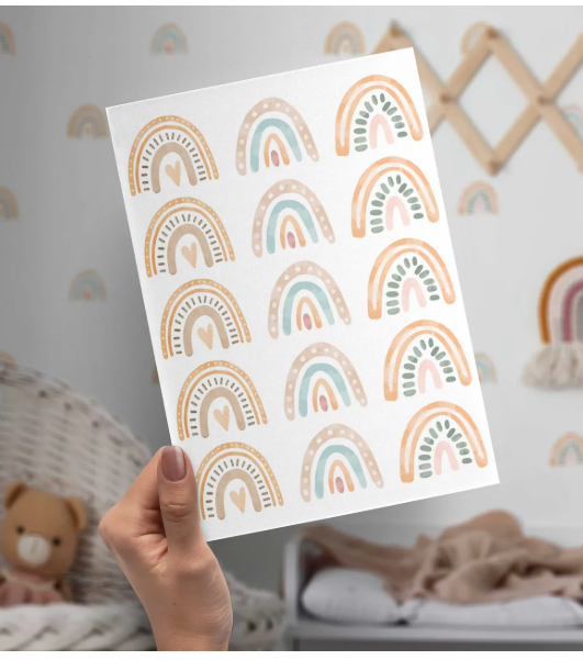 Adesivo de parede Arco íris Boho - cartela decorativa