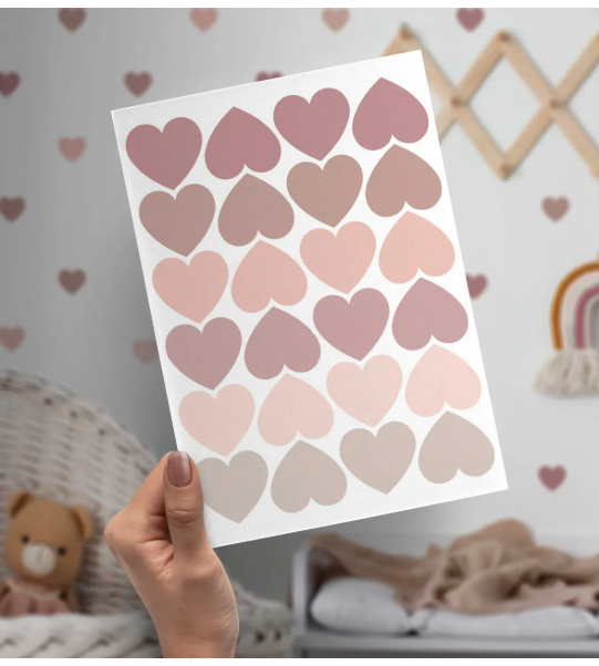 Adesivo de Parede Coração tons de rosa - Cartela Decorativa