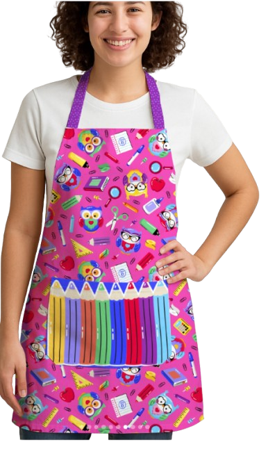 Avental Dia dos Professores - lapis de cor rosa