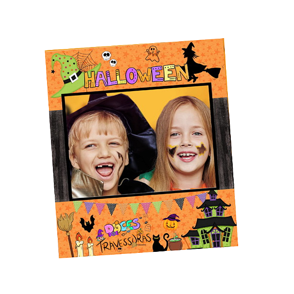 Placa Moldura Halloween fotos laranja - em PS