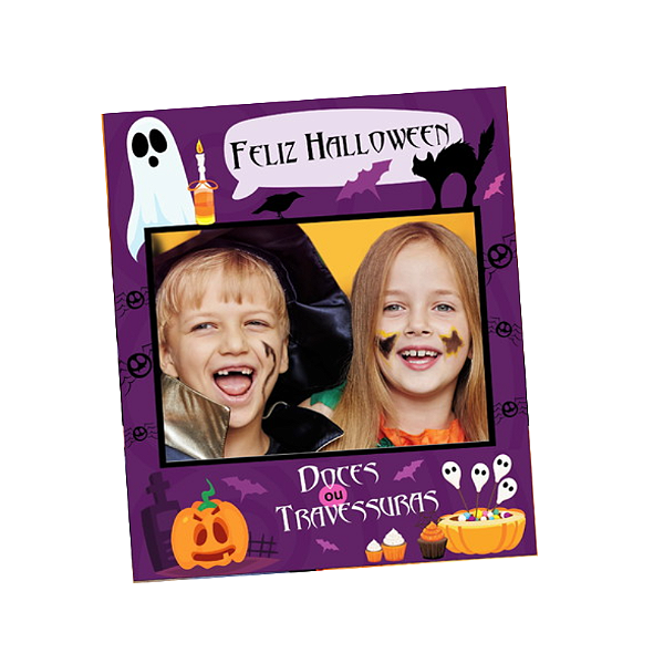Placa Moldura Halloween fotos roxo - em PS