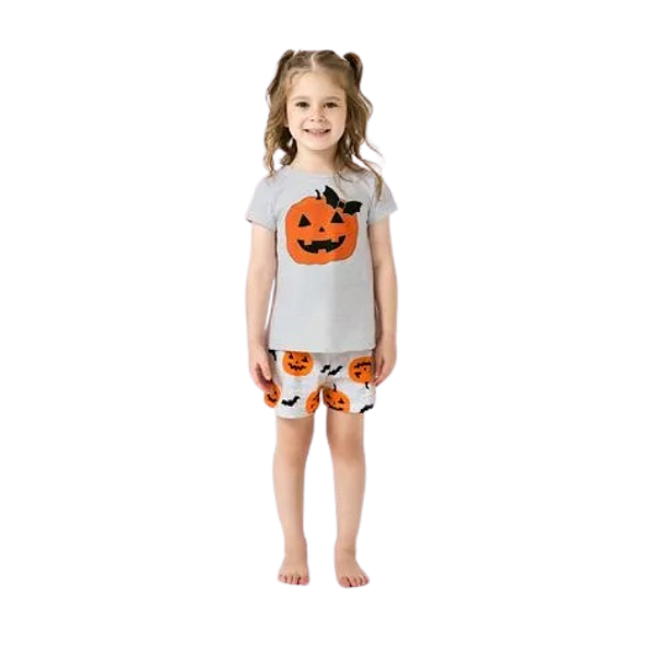 Pijama Kids Unissex Halloween Abobora Branco
