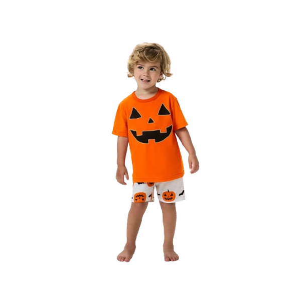 Pijama Kids Unissex Halloween Abobora laranja