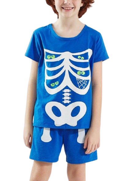 Pijama Kids Unissex Halloween Esqueleto Azul