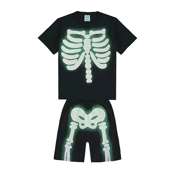 Pijama Kids Unissex Halloween Esqueleto Fluorescente