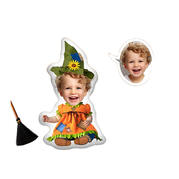Almofadas 3D Fun - Seu rosto aqui Halloween Bruxa Menina Chapéu Girassol