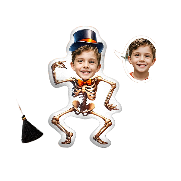 Almofadas 3D Fun - Seu rosto aqui Halloween esqueleto com cartola