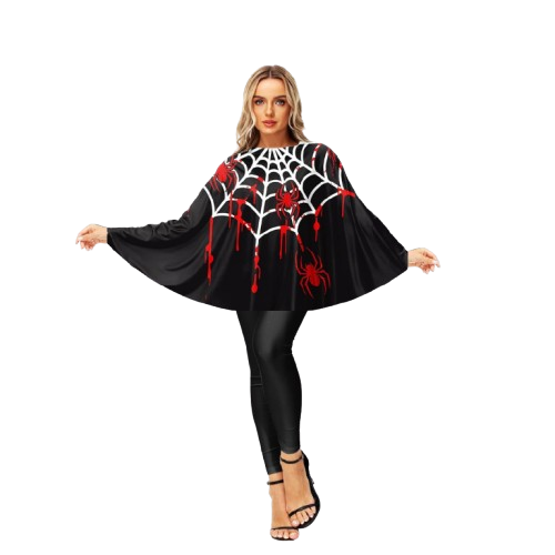 Poncho Estampa Fantasia Halloween Festa Adulto/infantil - Teia com sangue