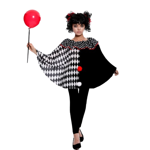Poncho Estampa Fantasia Halloween Festa Adulto/infantil - Palhaço preto e branco