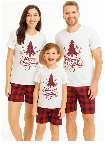 Kit Família Verão Natal Noite Nevada - 3 Pijamas