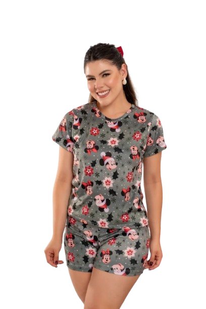 Pijama Familia Manga Curta Personagens Natal Mickey - 4 pijamas