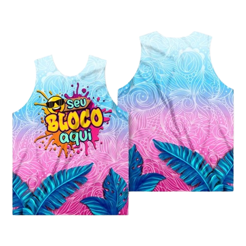 Abadás carnaval folia Camiseta regata - Promoção sem acabamento /azul e rosa