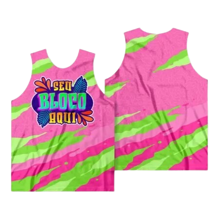 Abadás carnaval folia Camiseta regata - Promoção sem acabamento /rosa e verde