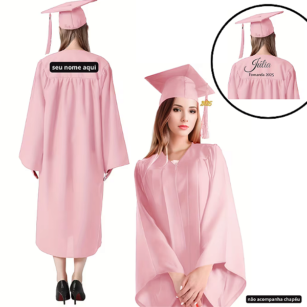 Beca,Toga, Bata, túnica unissex rosa - para graduação adultos Personalizado