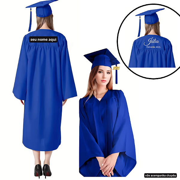 Beca,Toga, Bata, túnica unissex azul - para graduação adultos Personalizado