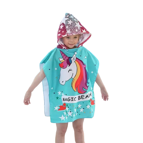 Toalha de praia com capuz - infantil Unicornio verde