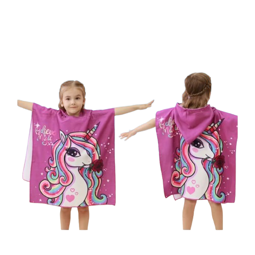 Toalha de praia com capuz - infanti Unicornio lilás