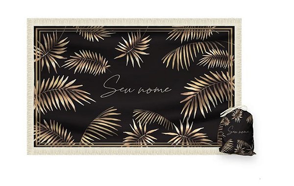 Canga Saida de Praia Retangular Seu nome Aqui - FOLHAS DE OURO