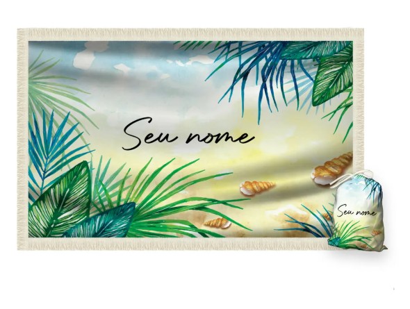 Canga Saida de Praia Retangular Seu nome Aqui - FOLHAGEM-BUZIOS