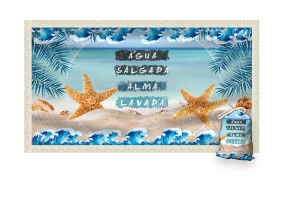 Canga Saida de Praia Retangular Seu nome Aqui - ÁGUA-SALGADA