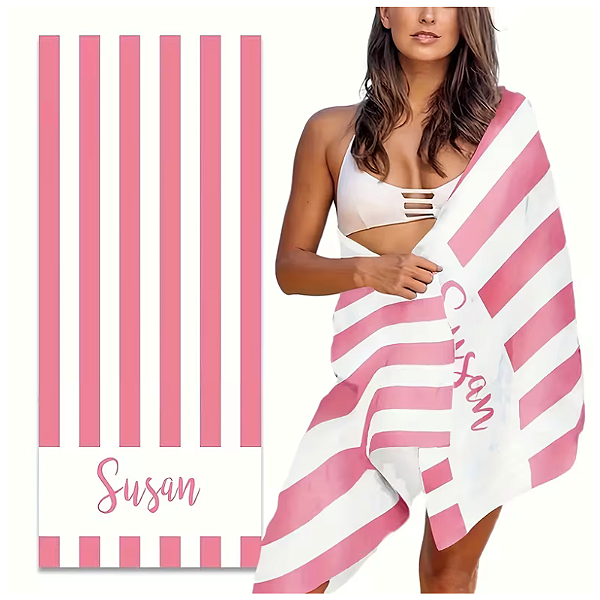 Canga Retangular - listras rosa com nome