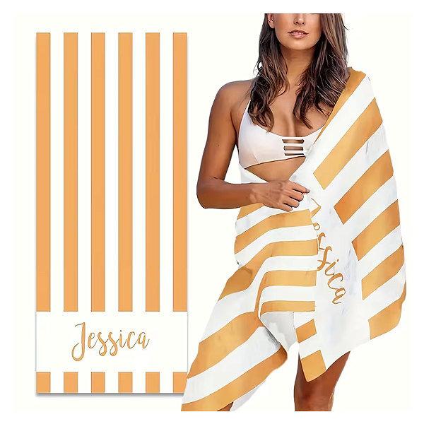 Canga Retangular - listras bege com nome