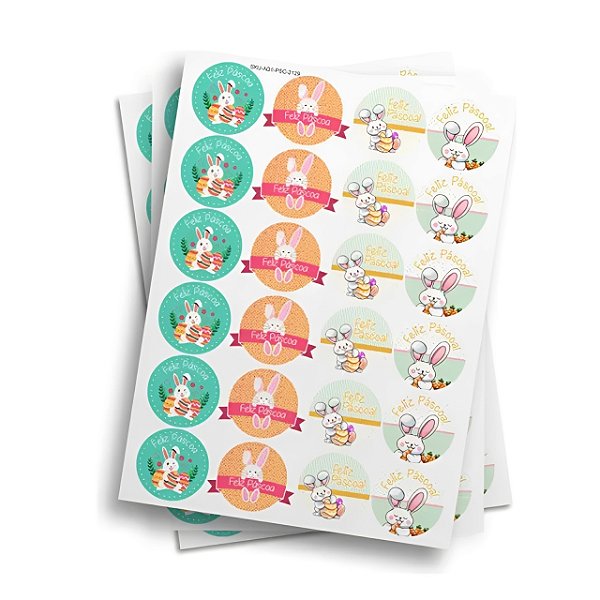 Cartela Adesiva De Páscoa redondo