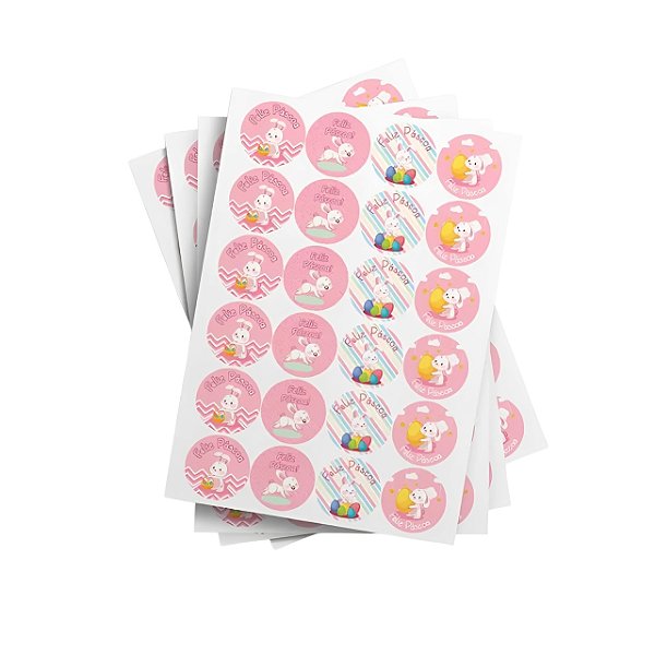 Cartela Adesiva De Páscoa redondo rosa