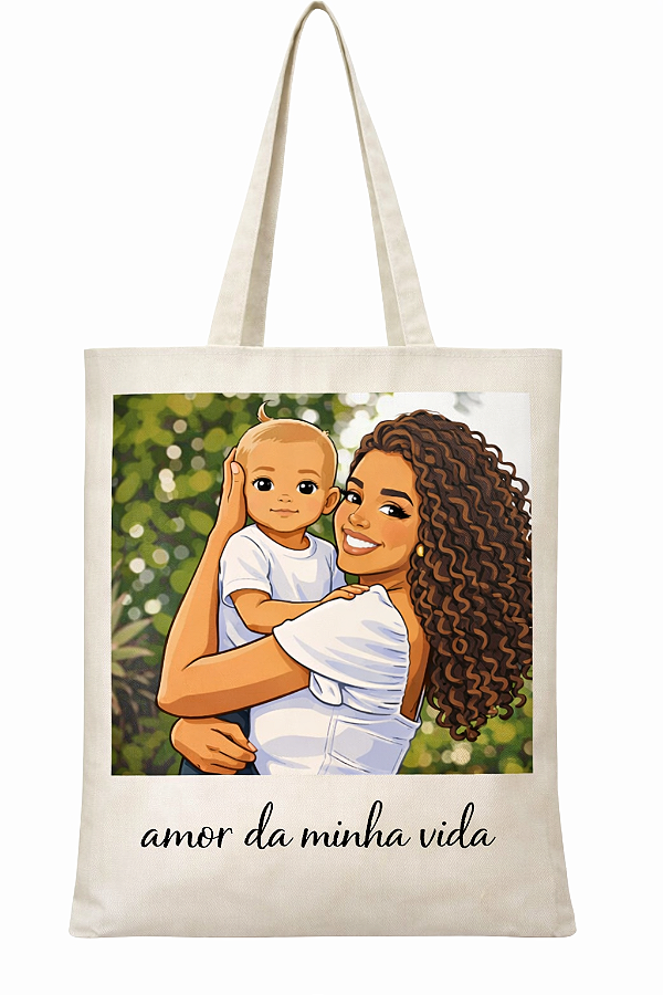 Ecobag bolsa dia das mães - sua foto com caricatura aqui