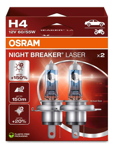 Par De Lâmpadas Osram H4 12v 60/55w Night Breaker Laser 64193nl