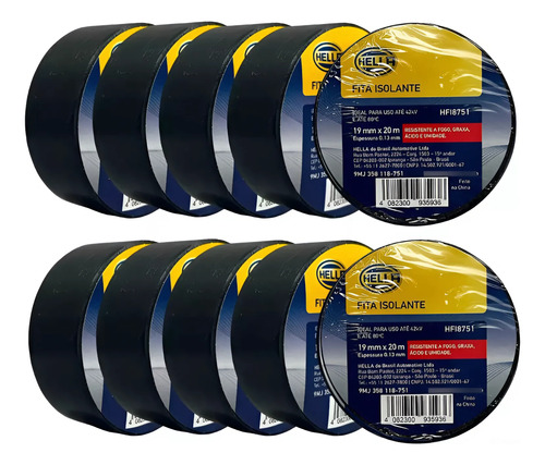 Fita Isolante Pvc Kit 10 Unidades 19mm X 20m - Hella