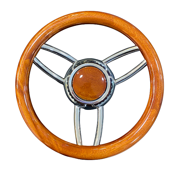 Volante Náutico Savoretti 350mm em Madeira Mogno e Aço Inox