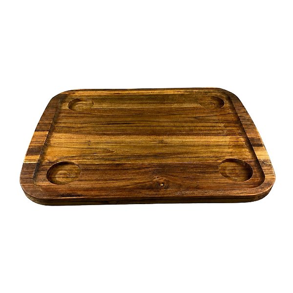 Tampo de Mesa Náutica Overboat 45x58cm em Madeira Teca com Porta-Copos