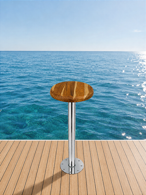 Banqueta de Popa Náutica Overboat com Assento em Madeira Teca e Base Aço Inox
