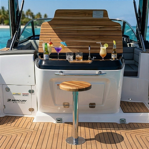 Banqueta de Popa Náutica Overboat com Assento em Madeira Teca e Base Aço Inox