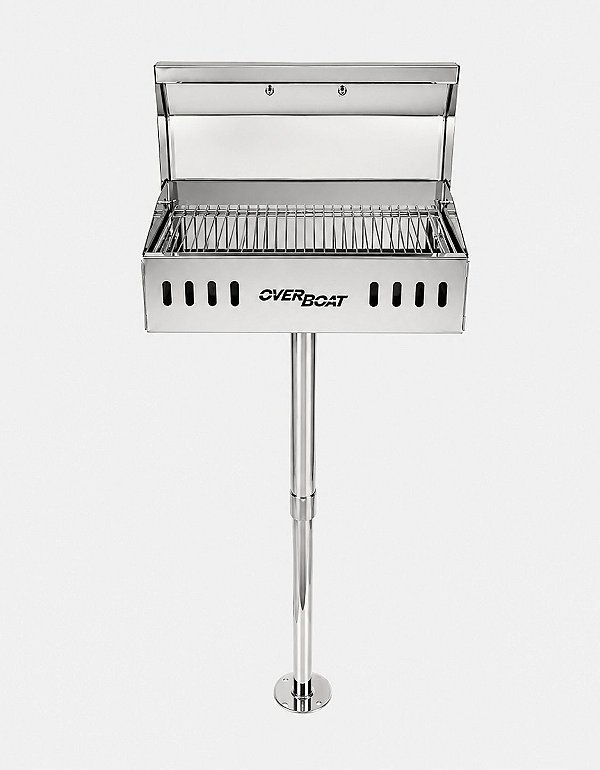 Churrasqueira Náutica Retangular em Aço Inox 304 Overboat R-460 com Pedestal (Popa)
